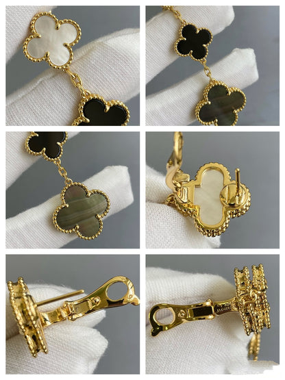 [⭐⭐JeweliWhal]CLOVER 3 MOTIF MOP ONYX DARK MOP PINK GOLD EARRINGS
