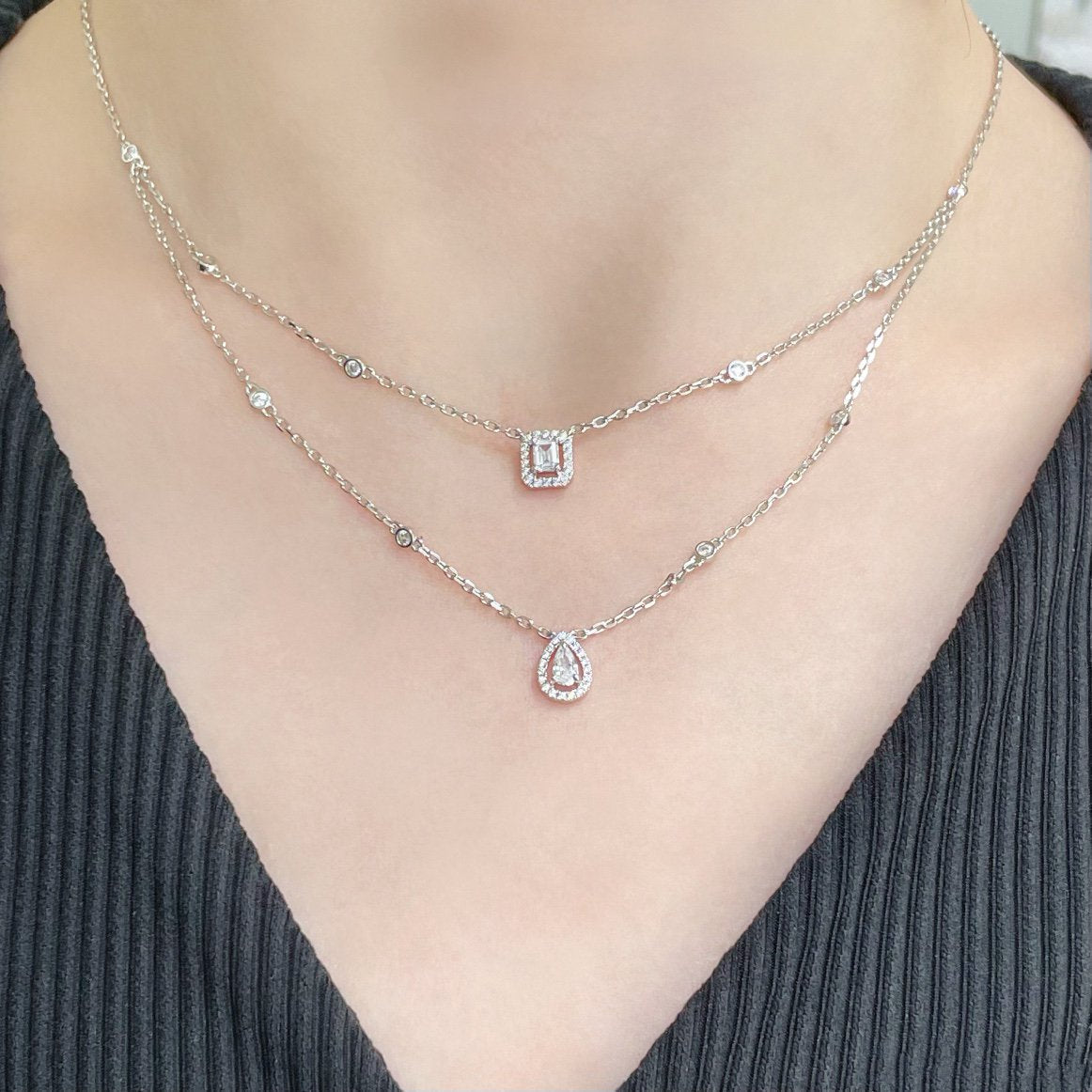 [⭐⭐JeweliWhal]MY TWIN 2 ROW DIAMOND NECKLACE
