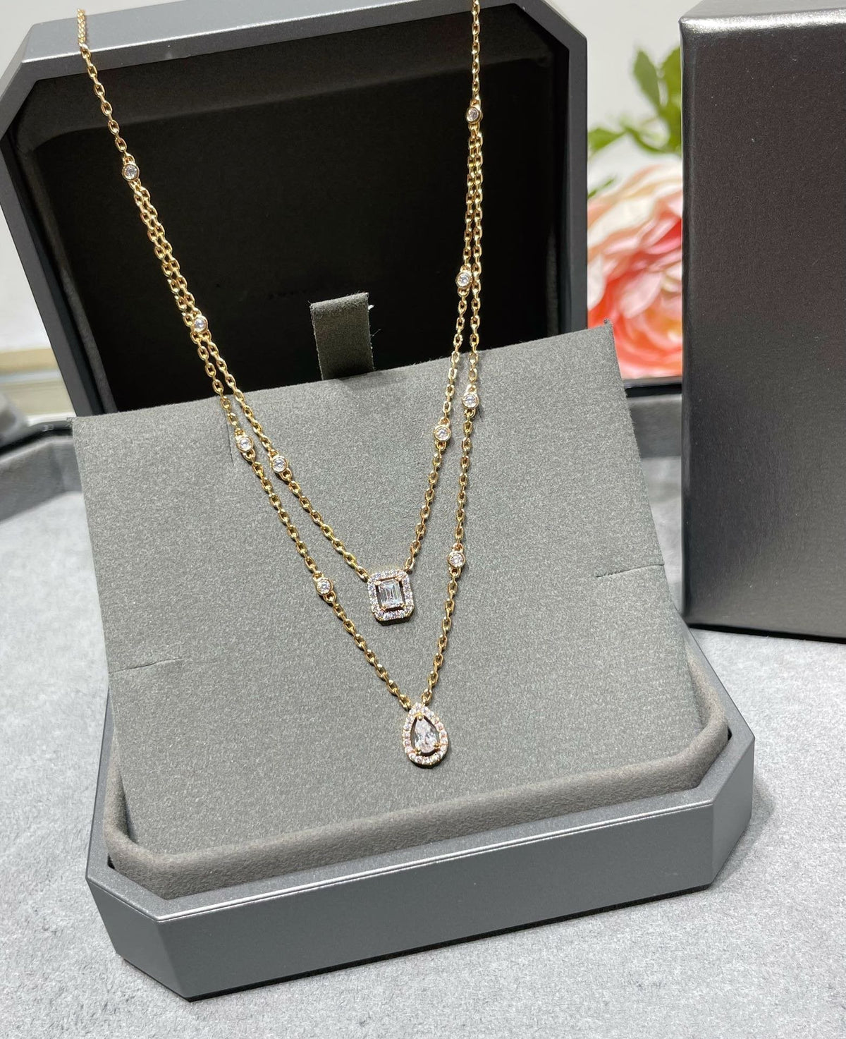 [⭐⭐JeweliWhal]MY TWIN 2 ROW DIAMOND NECKLACE