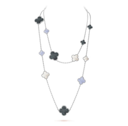 [⭐⭐JeweliWhal]CLOVER 16 MOTIF CHALCEDONY MOP SILVER NECKLACE