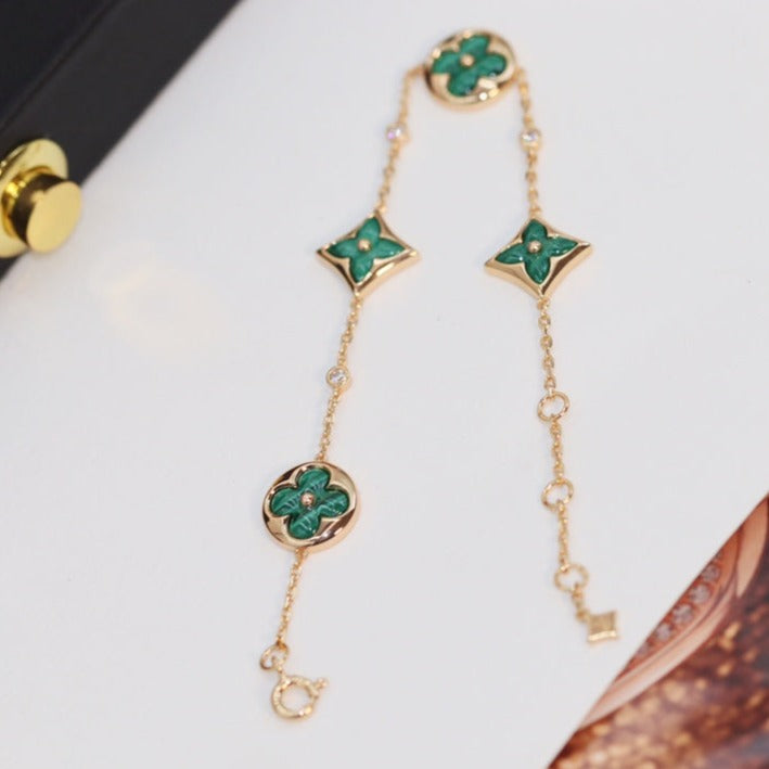[⭐⭐JeweliWhal]STAR AND SUN 4 MOTIF PINK GOLD MALACHITE BRACELET