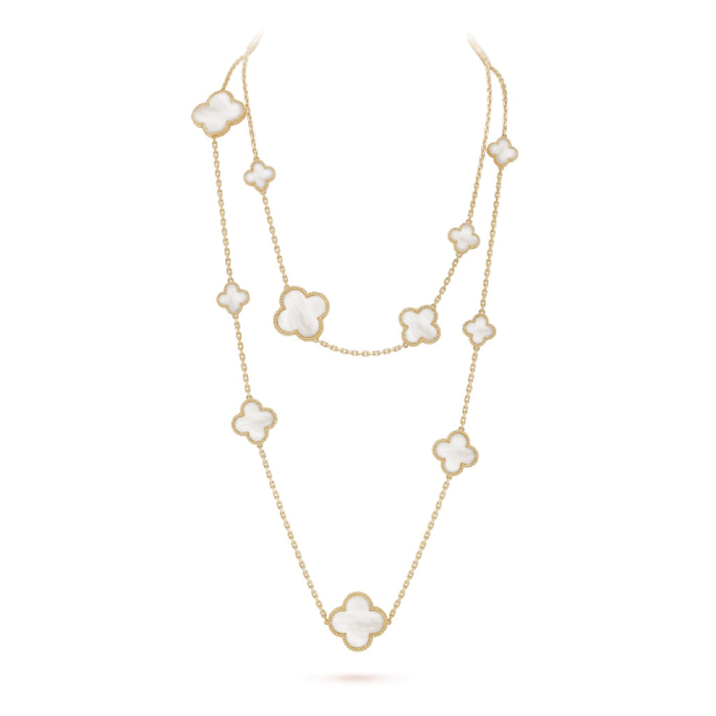 [⭐⭐JeweliWhal]CLOVER 16 MOTIV WEISSES PERLMUTT GOLDKETTE