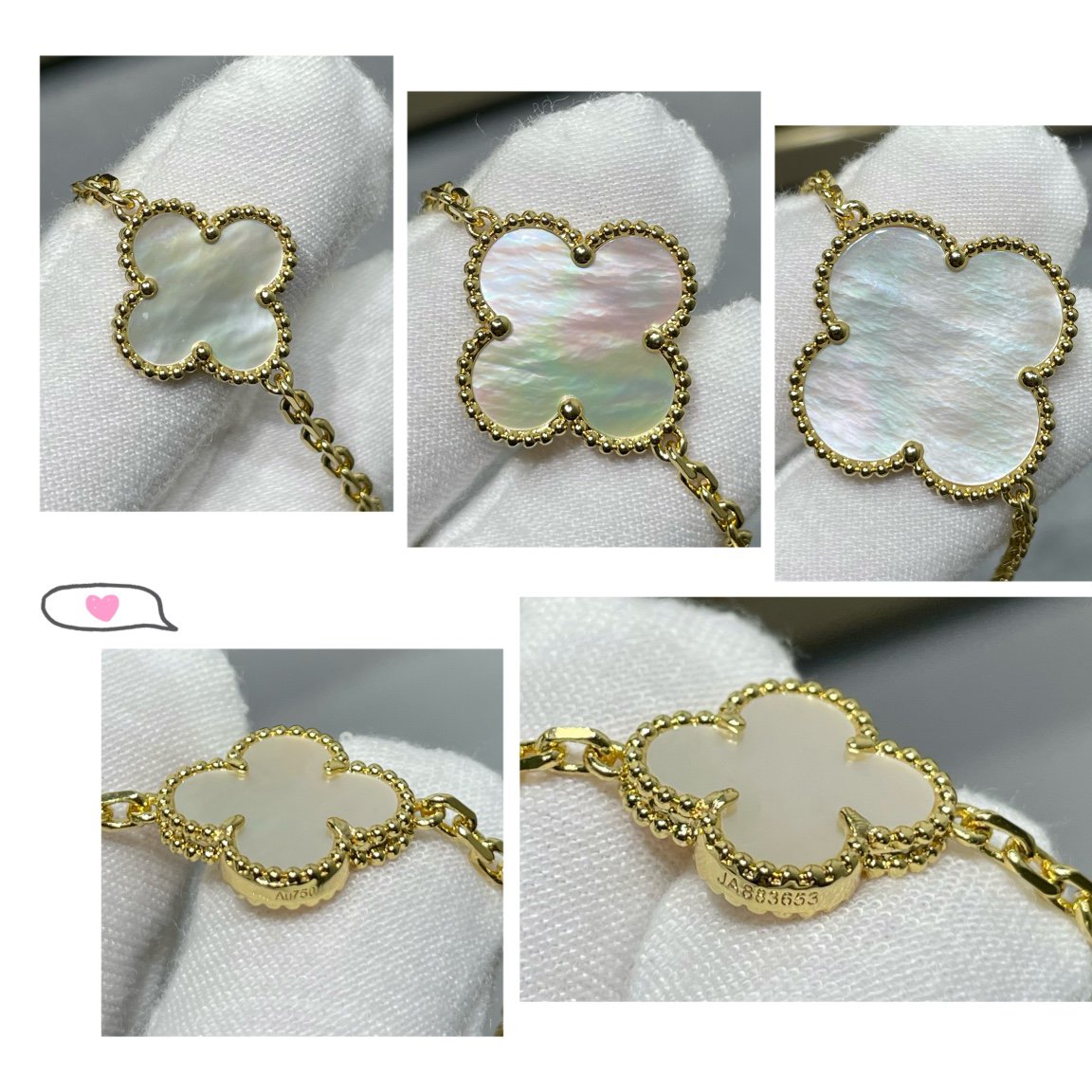 [⭐⭐JeweliWhal]CLOVER 16 MOTIV WEISSES PERLMUTT GOLDKETTE