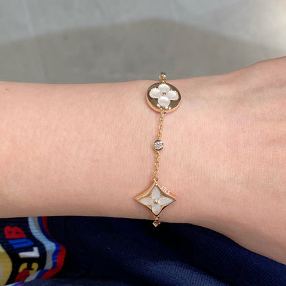 [⭐⭐JeweliWhal]STAR AND SUN 4 MOTIF WHITE MOP PINK GOLD BRACELET