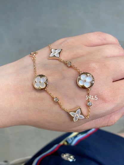 [⭐⭐JeweliWhal]STAR AND SUN 4 MOTIF WHITE MOP PINK GOLD BRACELET