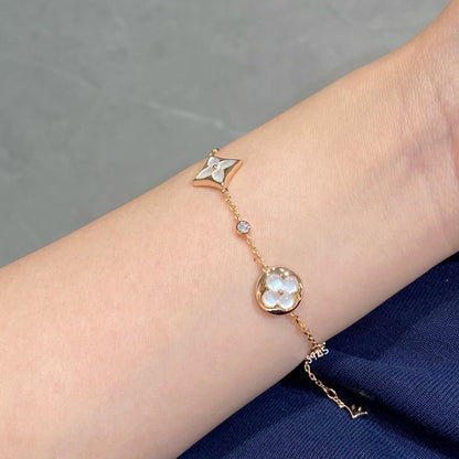 [⭐⭐JeweliWhal]STAR AND SUN 4 MOTIF WHITE MOP PINK GOLD BRACELET