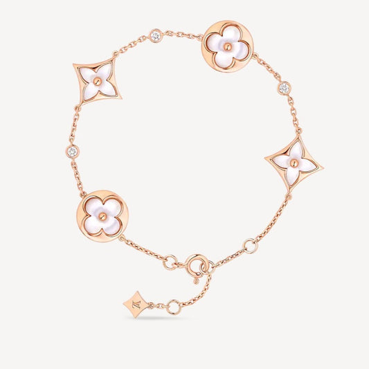 [⭐⭐JeweliWhal]STAR AND SUN 4 MOTIF WHITE MOP PINK GOLD BRACELET