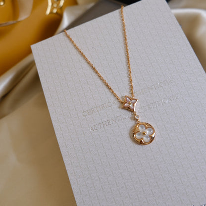 [⭐⭐JeweliWhal]STAR AND SUN WHITE MOP 2 MOTIF PINK GOLD NECKLACE
