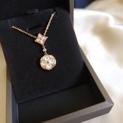 [⭐⭐JeweliWhal]STAR AND SUN WHITE MOP 2 MOTIF PINK GOLD NECKLACE
