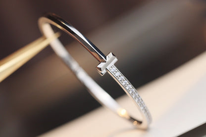 [JeweliWhal]NARROW T1 HINGED BANGLE DIAMOND SILVER