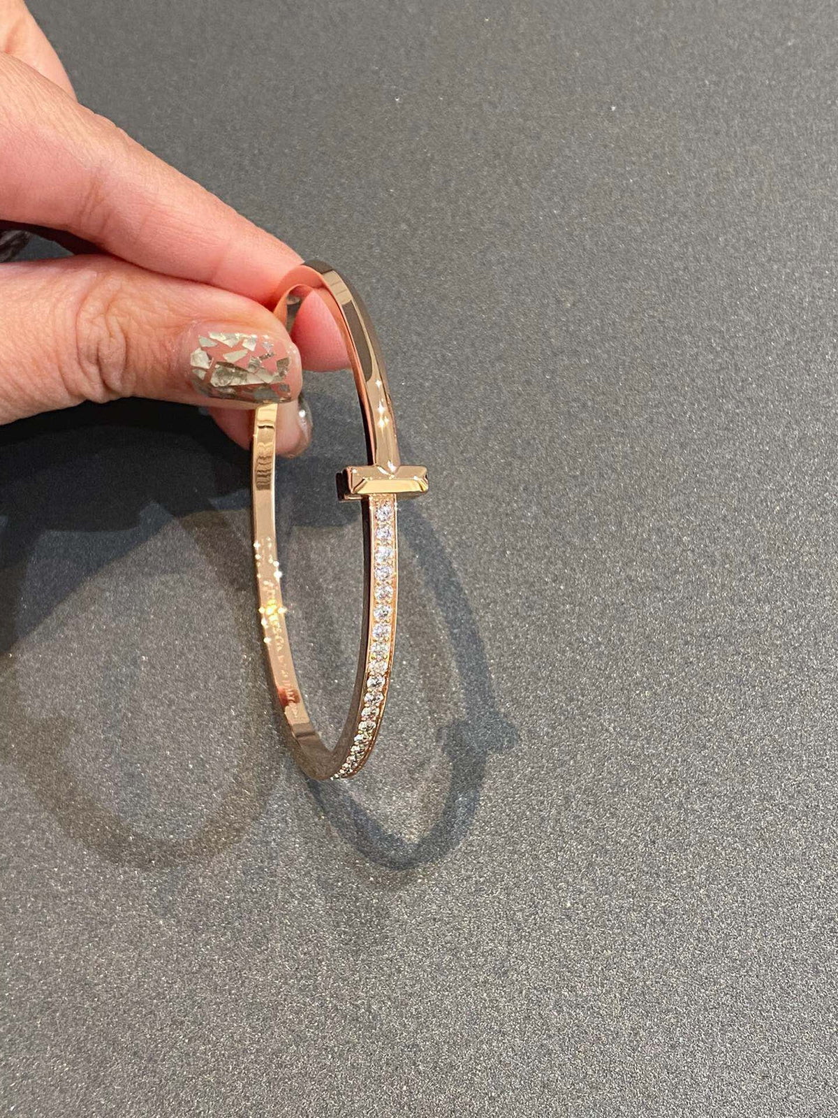 [JeweliWhal]NARROW T1 HINGED BANGLE DIAMOND PINK GOLD