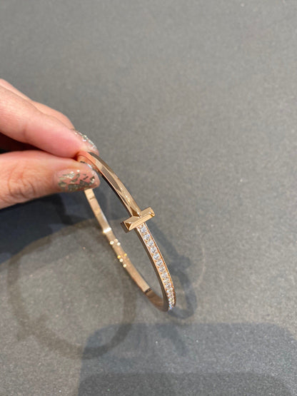 [JeweliWhal]NARROW T1 HINGED BANGLE DIAMOND PINK GOLD