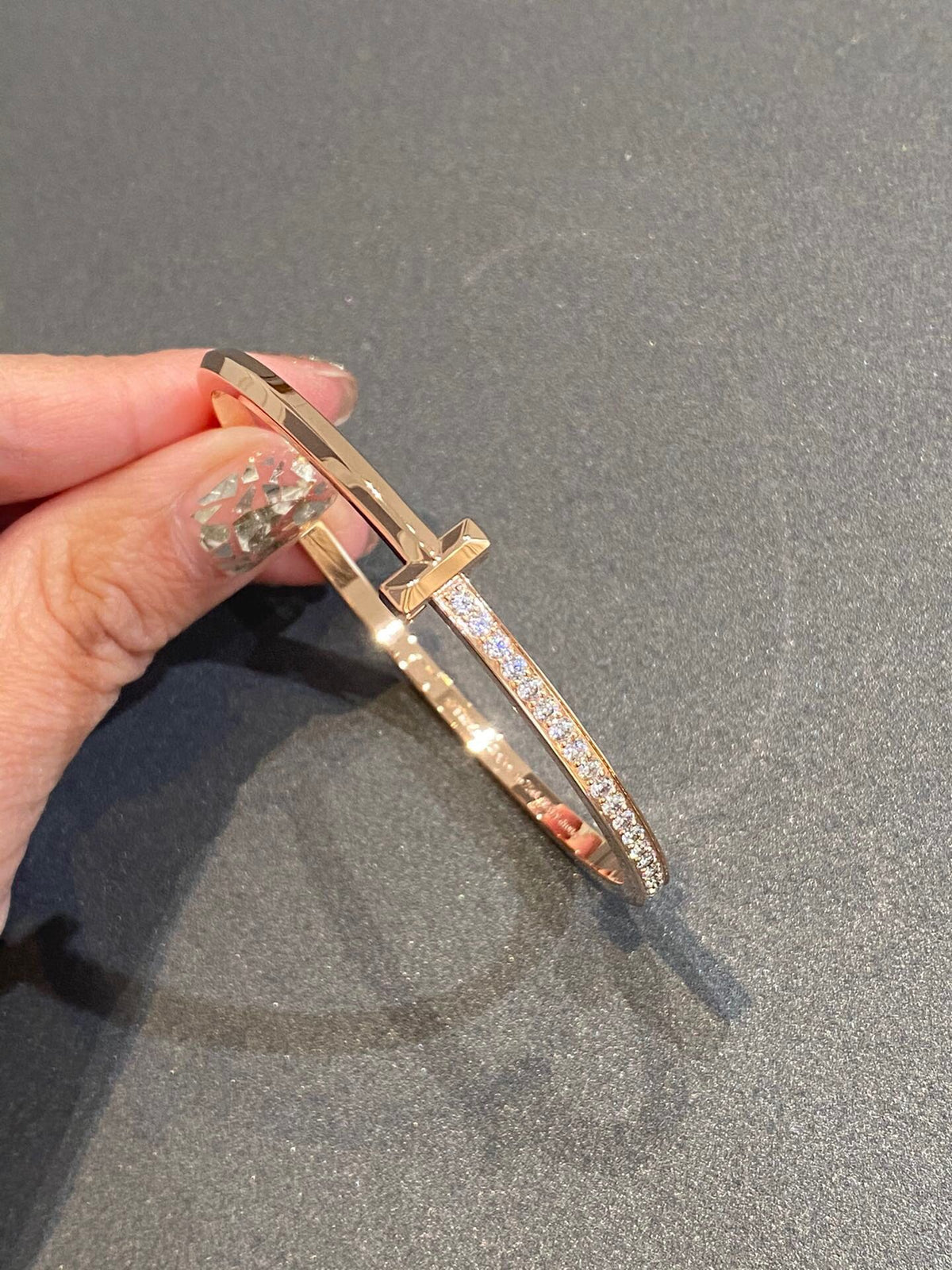 [JeweliWhal]NARROW T1 HINGED BANGLE DIAMOND PINK GOLD