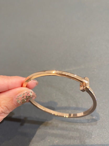 [JeweliWhal]NARROW T1 HINGED BANGLE DIAMOND PINK GOLD