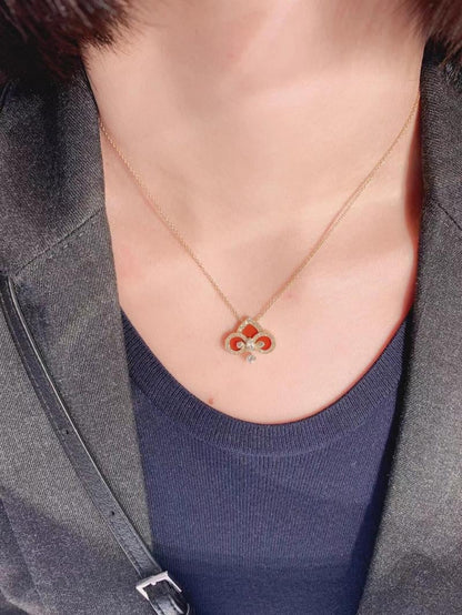 [JeweliWhal]FLEUR DE LIS PINK GOLD DIAMOND NECKLACE