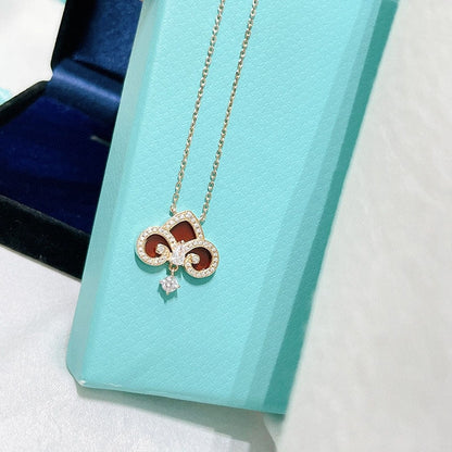 [JeweliWhal]FLEUR DE LIS PINK GOLD DIAMOND NECKLACE