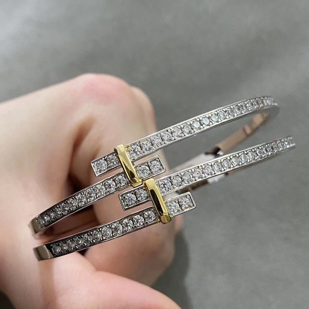 [JeweliWhal]EDGE DIAMOND GOLD SILVER BRACELET