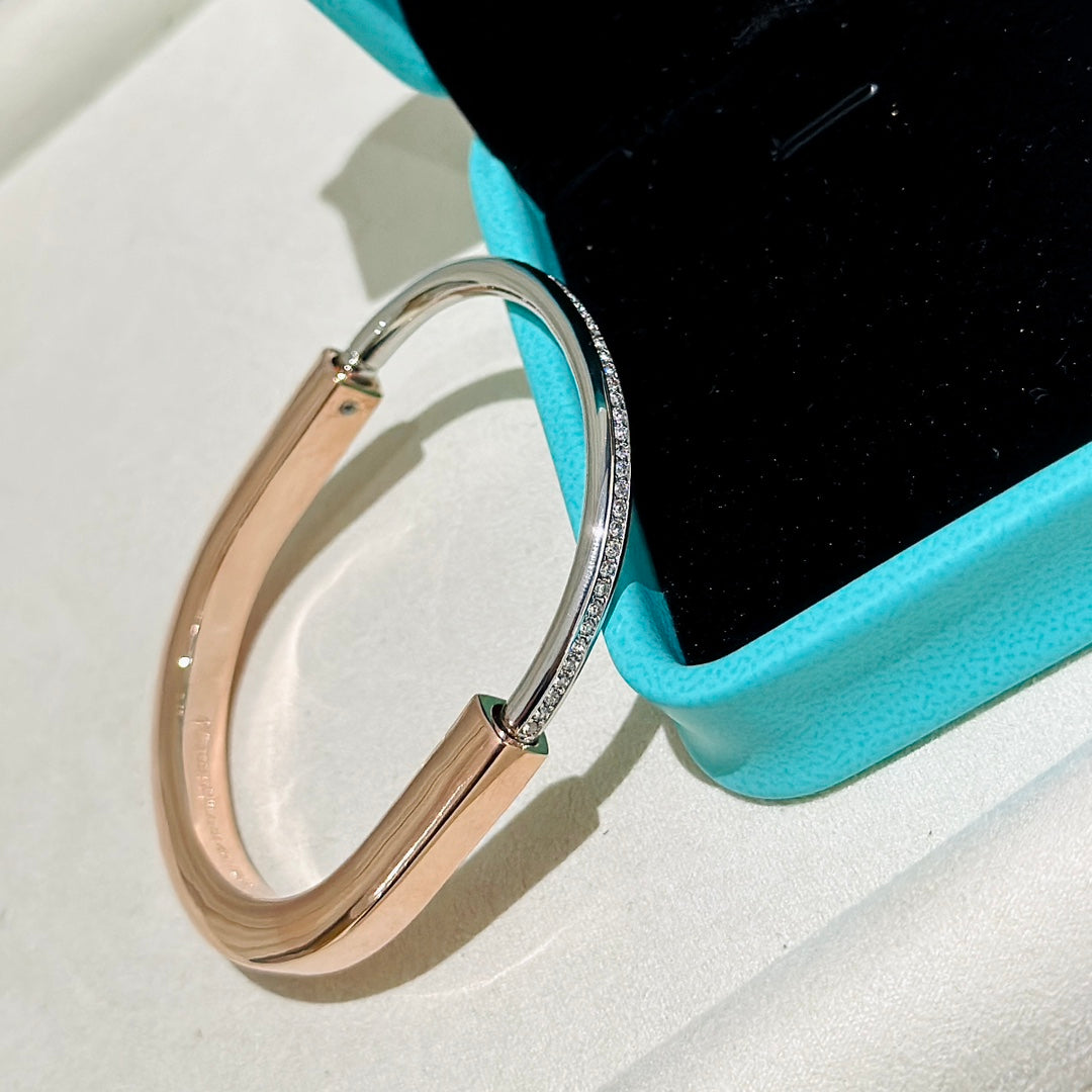 [JeweliWhal]LOCK PINK GOLD SILVER DIAMOND BRACELET