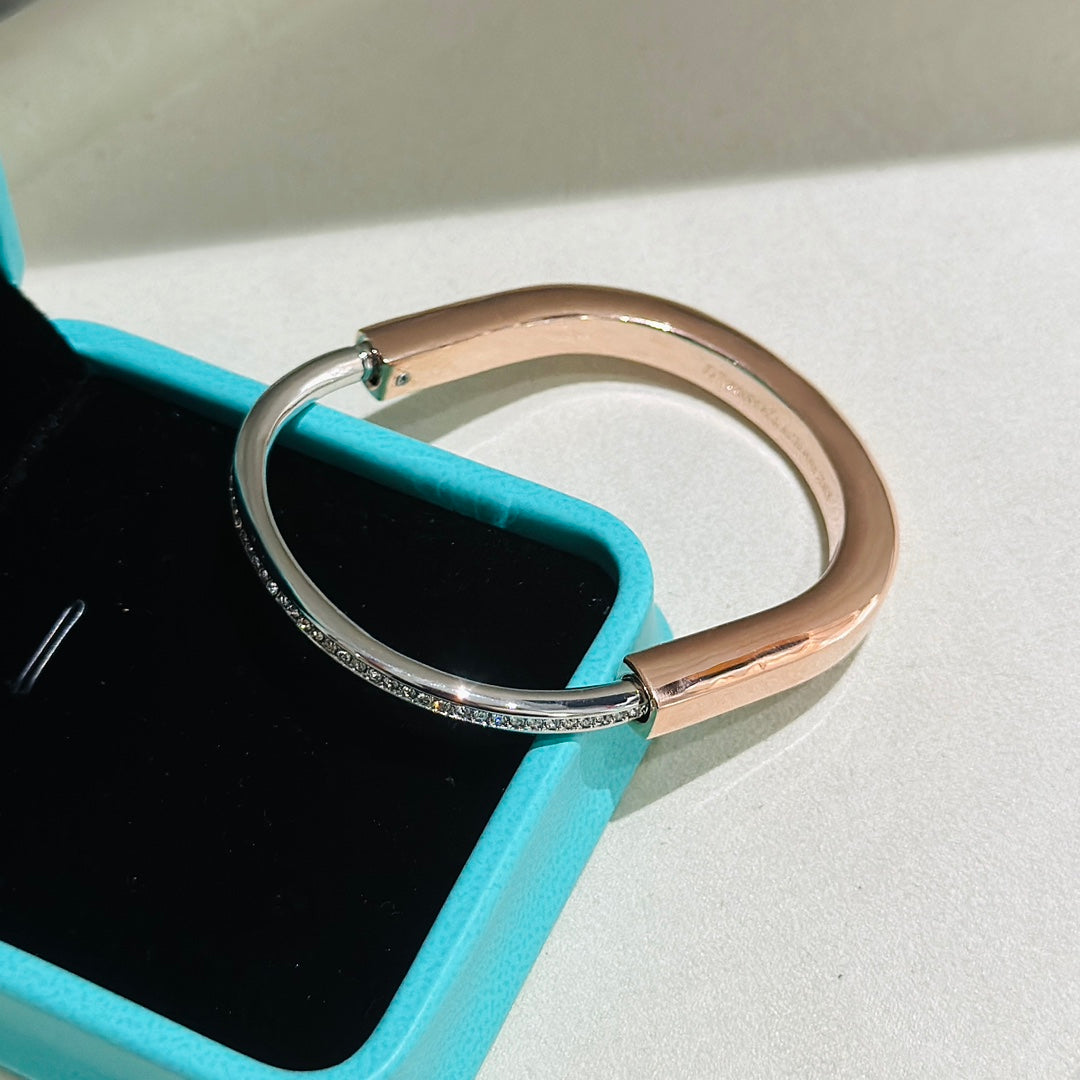 [JeweliWhal]LOCK PINK GOLD SILVER DIAMOND BRACELET