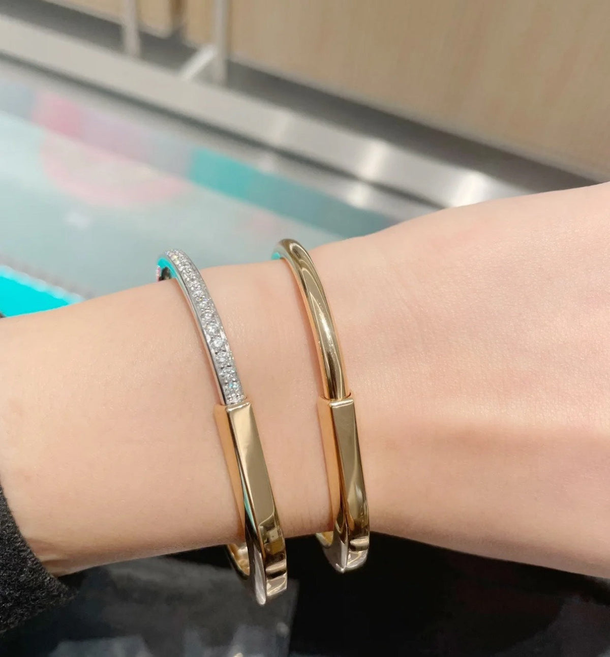 [JeweliWhal]LOCK PINK GOLD SILVER DIAMOND BRACELET