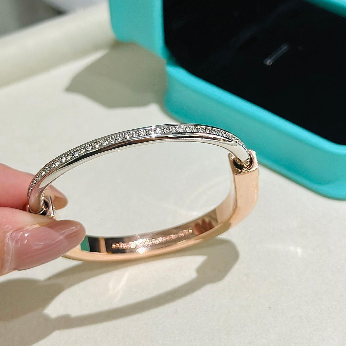 [JeweliWhal]LOCK PINK GOLD SILVER DIAMOND BRACELET