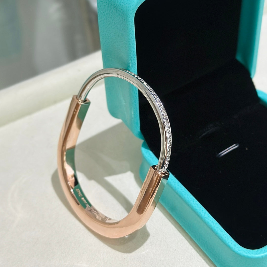[JeweliWhal]LOCK PINK GOLD SILVER DIAMOND BRACELET