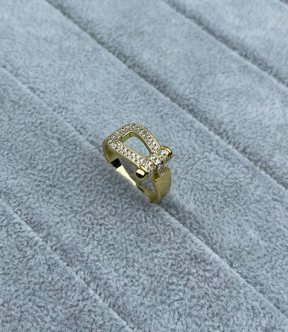 [⭐⭐JeweliWhal]Wide Hoof-Shaped Diamond-Studded Ring