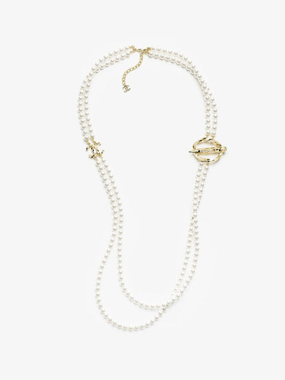 [⭐⭐JeweliWhal]25K Pencil Double C Double-Layer Pearl Sweater Chain