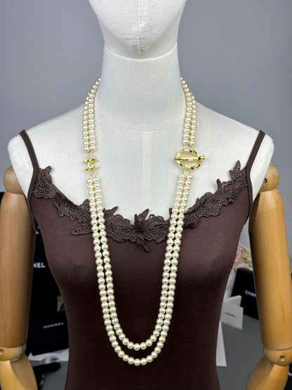 [⭐⭐JeweliWhal]25K Pencil Double C Double-Layer Pearl Sweater Chain