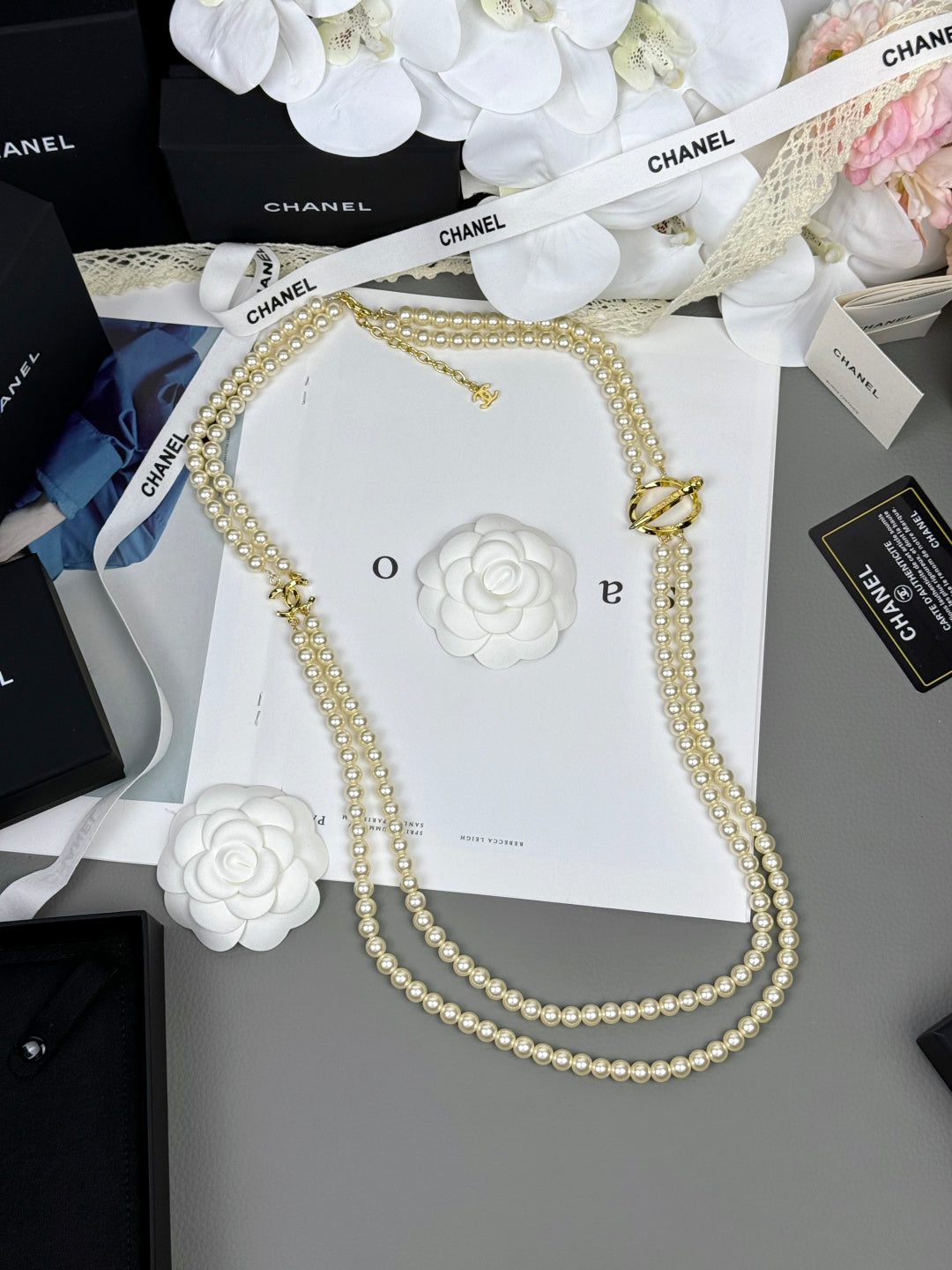 [⭐⭐JeweliWhal]25K Pencil Double C Double-Layer Pearl Sweater Chain