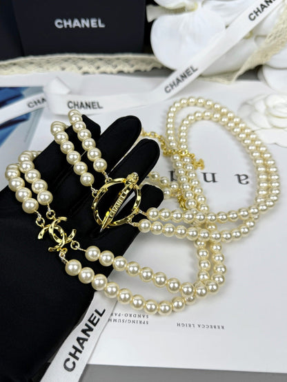 [⭐⭐JeweliWhal]25K Pencil Double C Double-Layer Pearl Sweater Chain