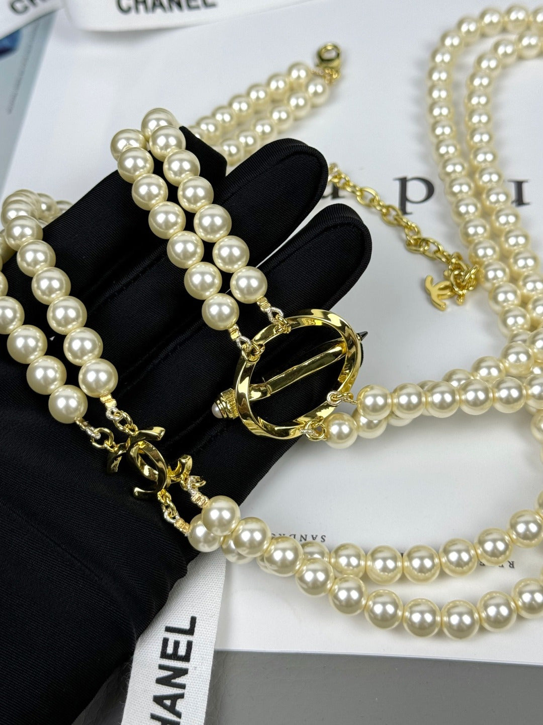 [⭐⭐JeweliWhal]25K Pencil Double C Double-Layer Pearl Sweater Chain