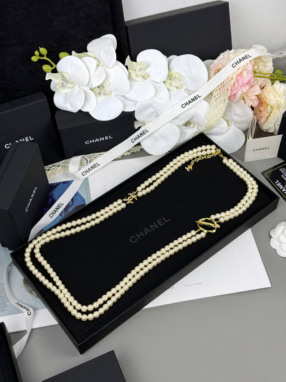 [⭐⭐JeweliWhal]25K Pencil Double C Double-Layer Pearl Sweater Chain