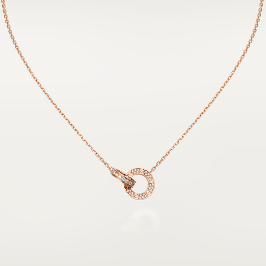 [⭐⭐JeweliWhal]LOVE 7.6MM NECKLACE ROSE GOLD AND SILVER  FULL DIAMOND