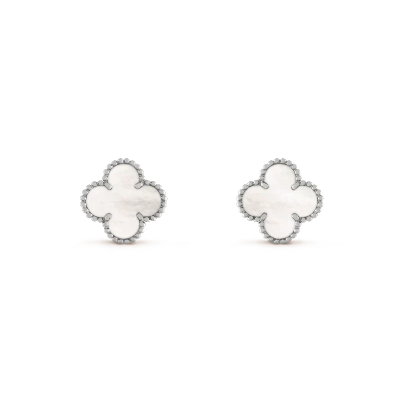 [⭐⭐JeweliWhal]CLOVER MEDIUM 1 MOTIFS  WHITE MOP EARRINGS SILVER