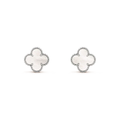 [⭐⭐JeweliWhal]CLOVER MEDIUM 1 MOTIFS  WHITE MOP EARRINGS SILVER
