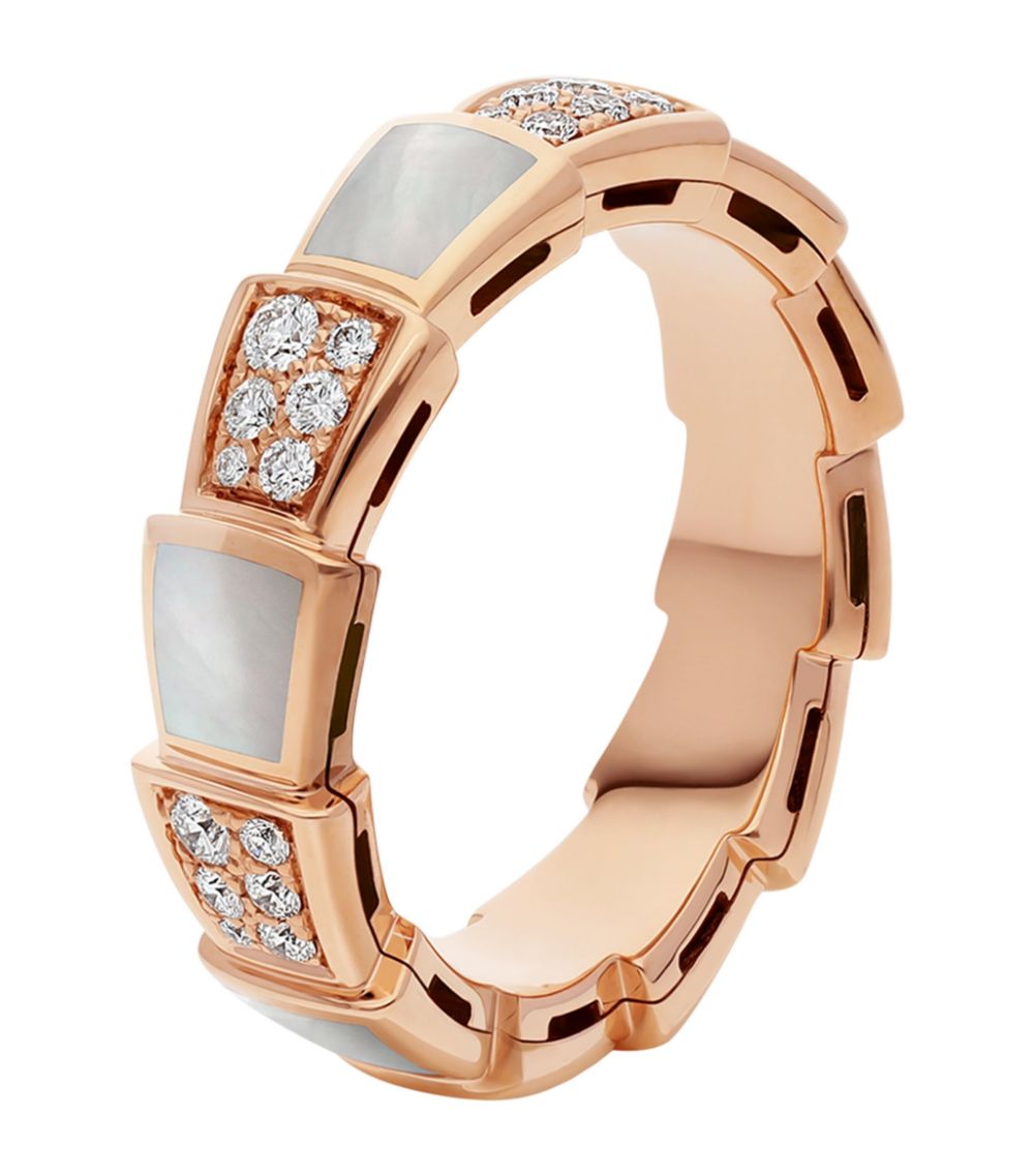 [⭐⭐JeweliWhal]SERPENTI RING PINK GOLD MOP DIAMOND PAVED 4MM