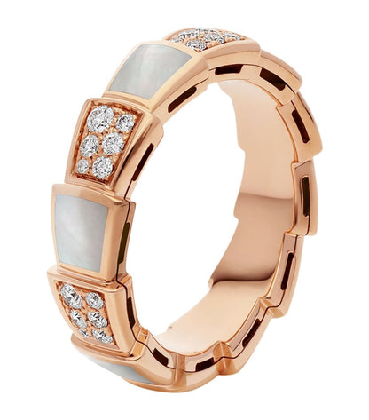 [⭐⭐JeweliWhal]SERPENTI RING PINK GOLD MOP DIAMOND PAVED 4MM