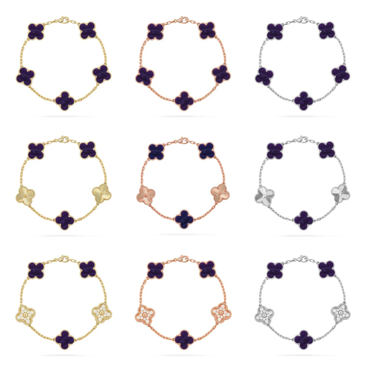 [⭐⭐JeweliWhal]KOLLEKTION ARMBAND MIT 5 KLEEBATT-MOTIVEN UND LILA STREIFEN