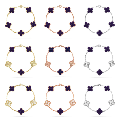 [⭐⭐JeweliWhal]KOLLEKTION ARMBAND MIT 5 KLEEBATT-MOTIVEN UND LILA STREIFEN