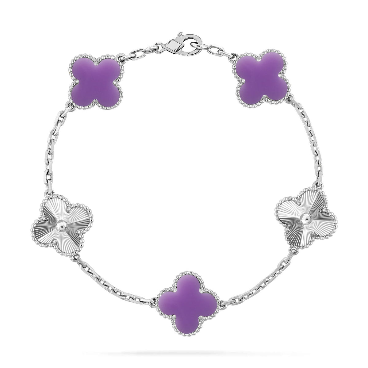 [⭐⭐JeweliWhal]KOLLEKTION ARMBAND MIT 5 KLEEBLATT-MOTIVEN IN HELLVIOLETT