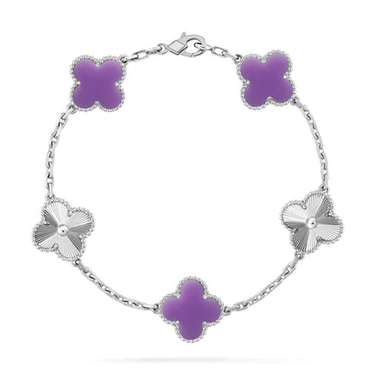 [⭐⭐JeweliWhal]KOLLEKTION ARMBAND MIT 5 KLEEBLATT-MOTIVEN IN HELLVIOLETT