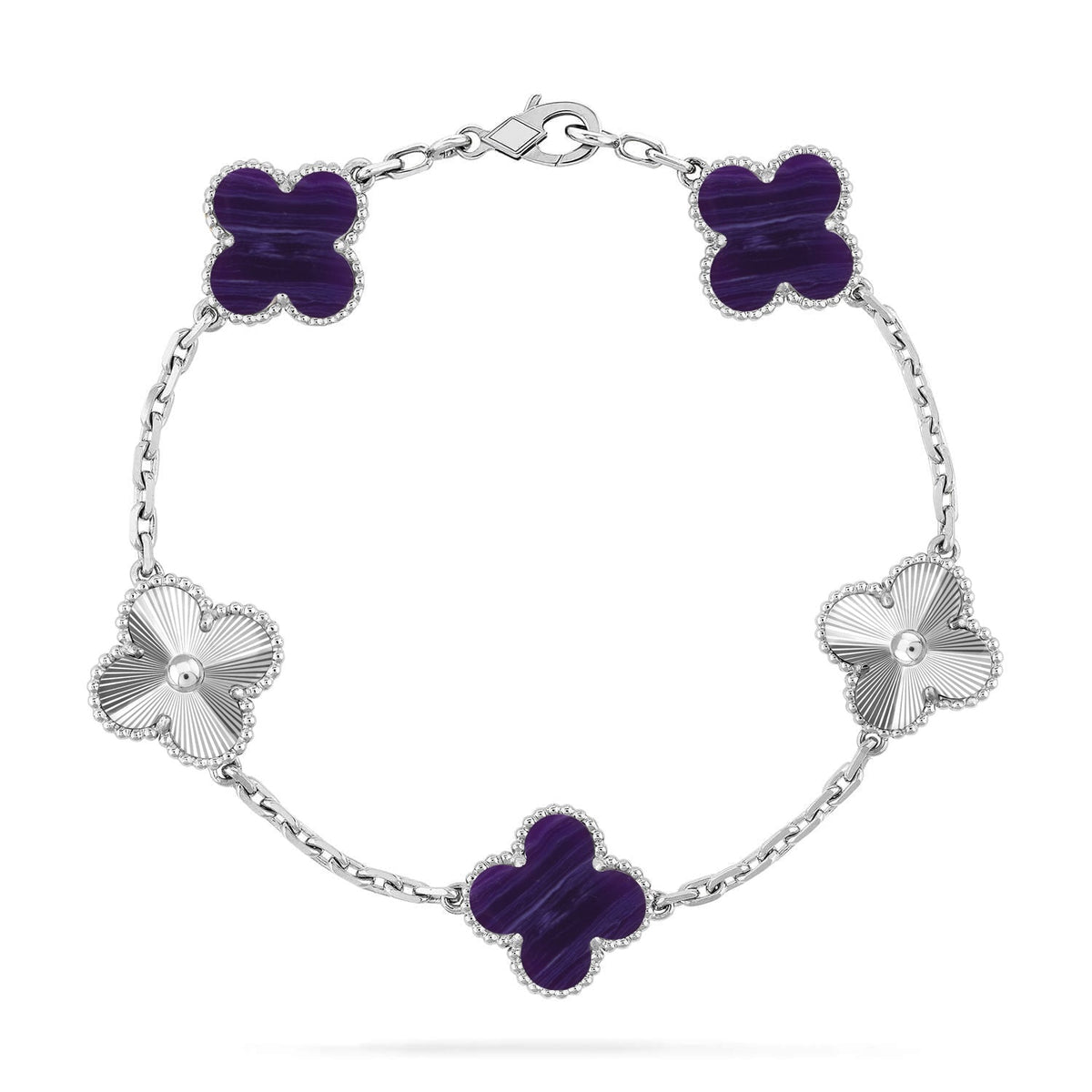 [⭐⭐JeweliWhal]KOLLEKTION ARMBAND MIT 5 KLEEBATT-MOTIVEN UND LILA STREIFEN
