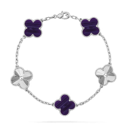 [⭐⭐JeweliWhal]KOLLEKTION ARMBAND MIT 5 KLEEBATT-MOTIVEN UND LILA STREIFEN