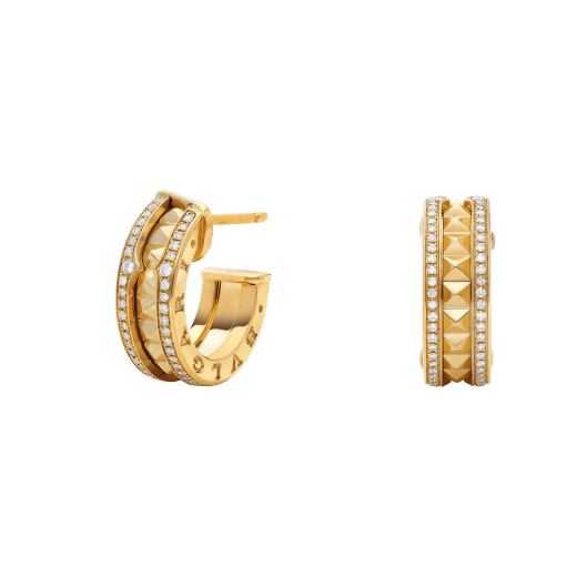 [⭐⭐JeweliWhal]ZERO 1 ROCK GOLD EARRINGS WITH STUDDED SPIRAL AND PAVED DIAMONDS