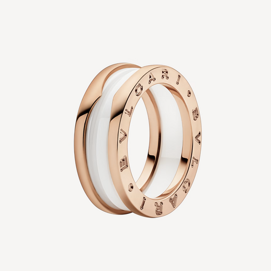 [⭐⭐JeweliWhal]ZERO 1 TWO-BAND LOOPS AND WHITE CERAMIC SPIRAL PINK GOLD RING