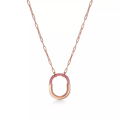 [JeweliWhal]LOCK MEDIUM PENDANT PINK DIAMOND PINK GOLD NECKLACE