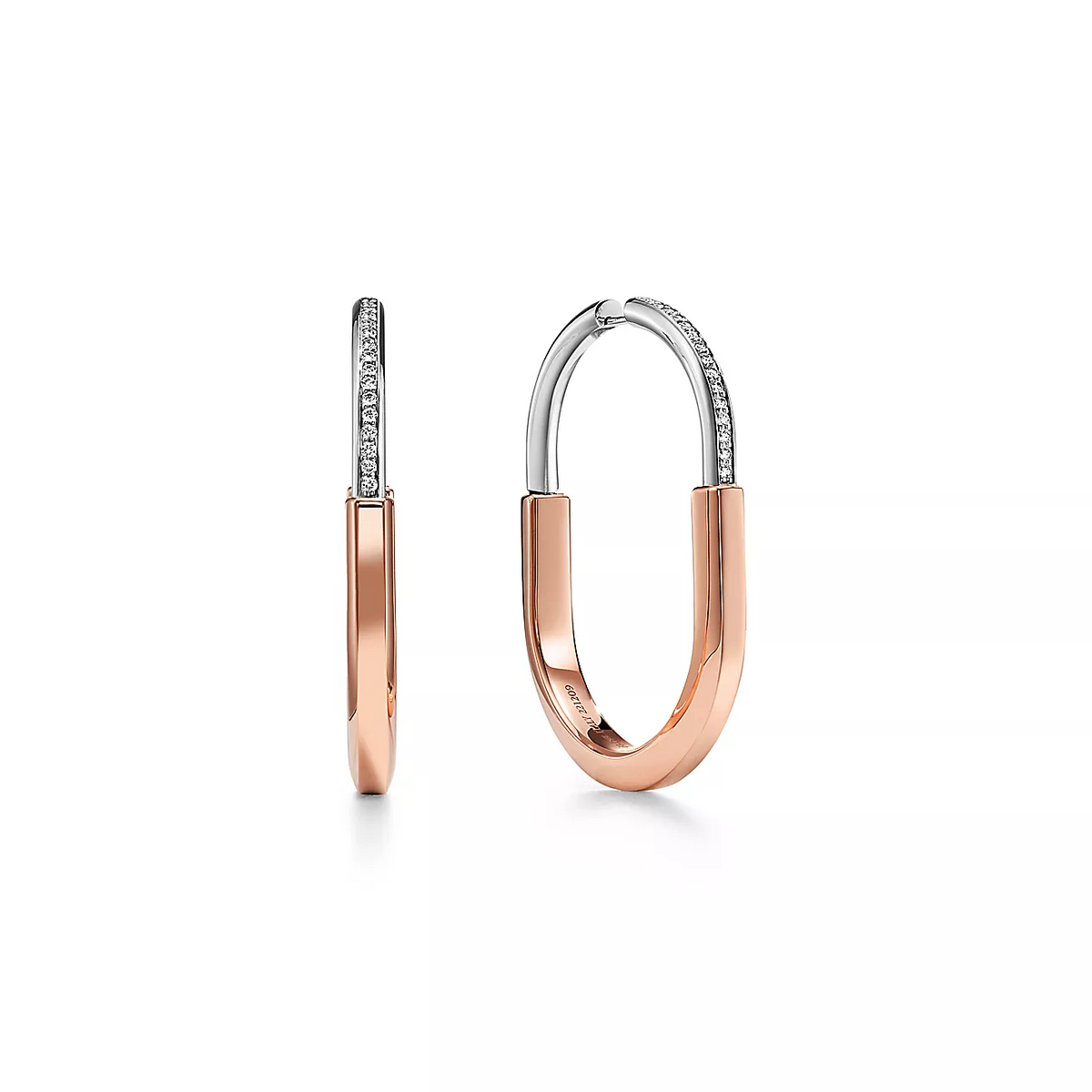 [JeweliWhal]LOCK EARRINGS ROSE AND WHITE GOLD DIAMONDS EXTRA LARGE