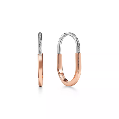 [JeweliWhal]LOCK EARRINGS ROSE AND WHITE GOLD DIAMONDS EXTRA LARGE