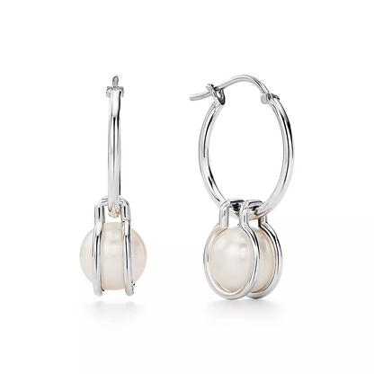 [JeweliWhal]PEARL HOOP SILVER EARRINGS